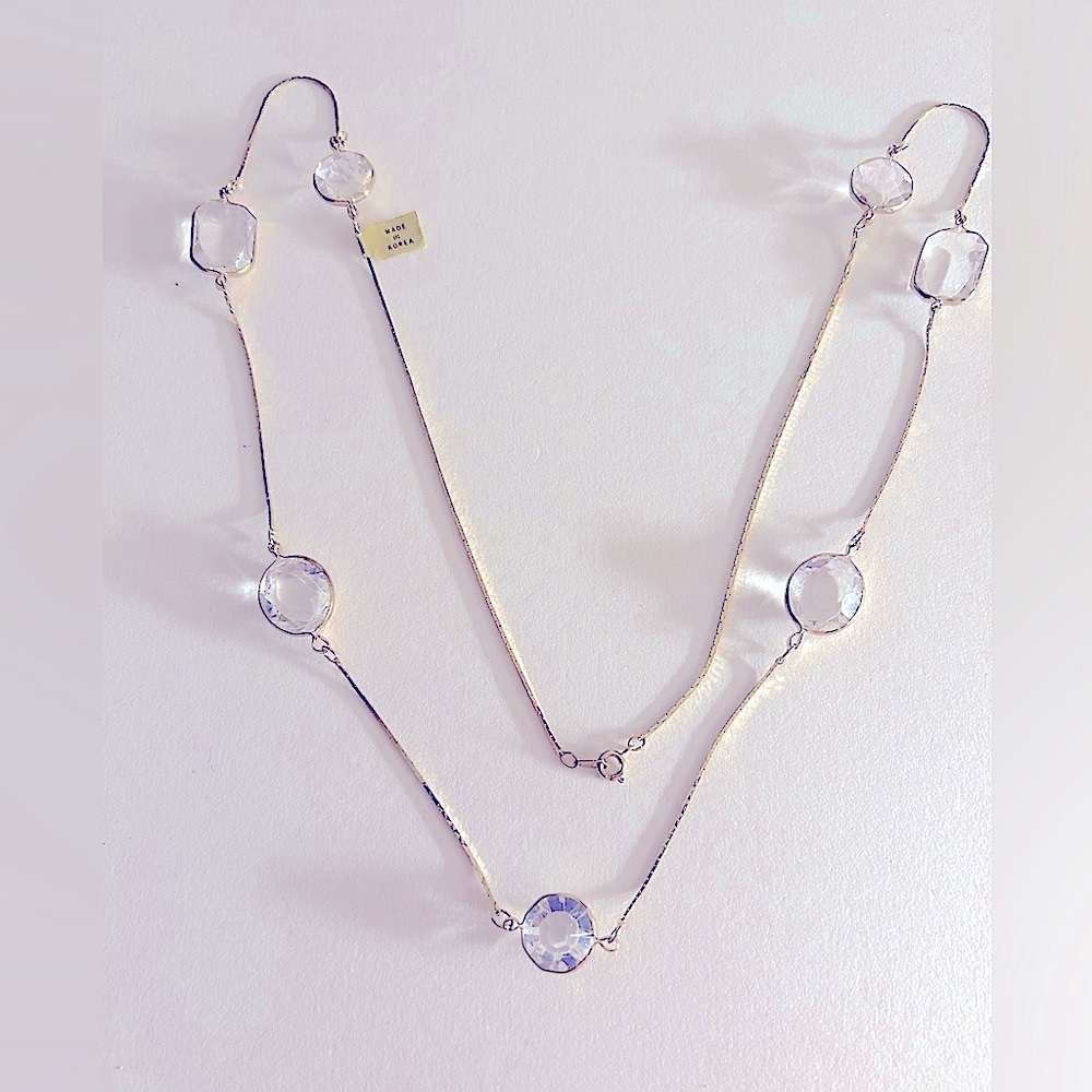 Vintage NWT necklace Goldplated Korea faceted crystals  30” flat link